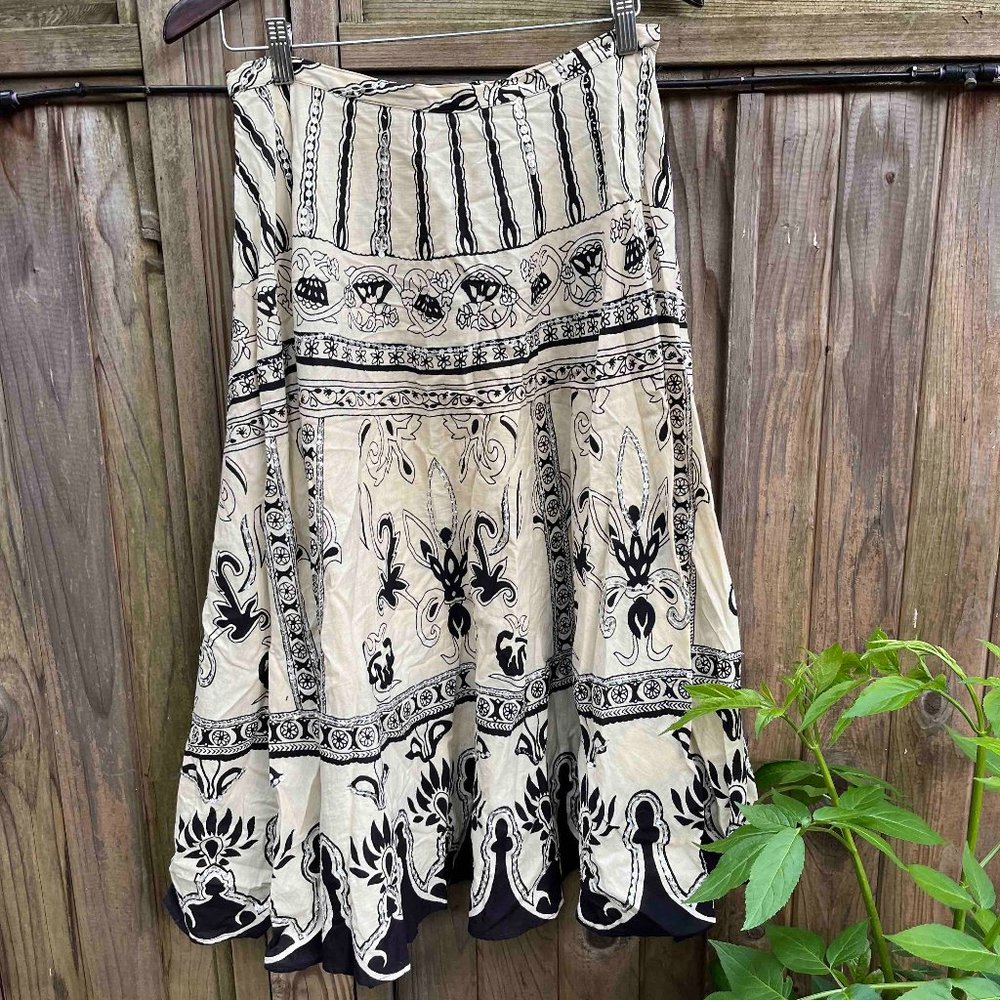 LONG FLOWY paisley skirt, black and white with sequins!